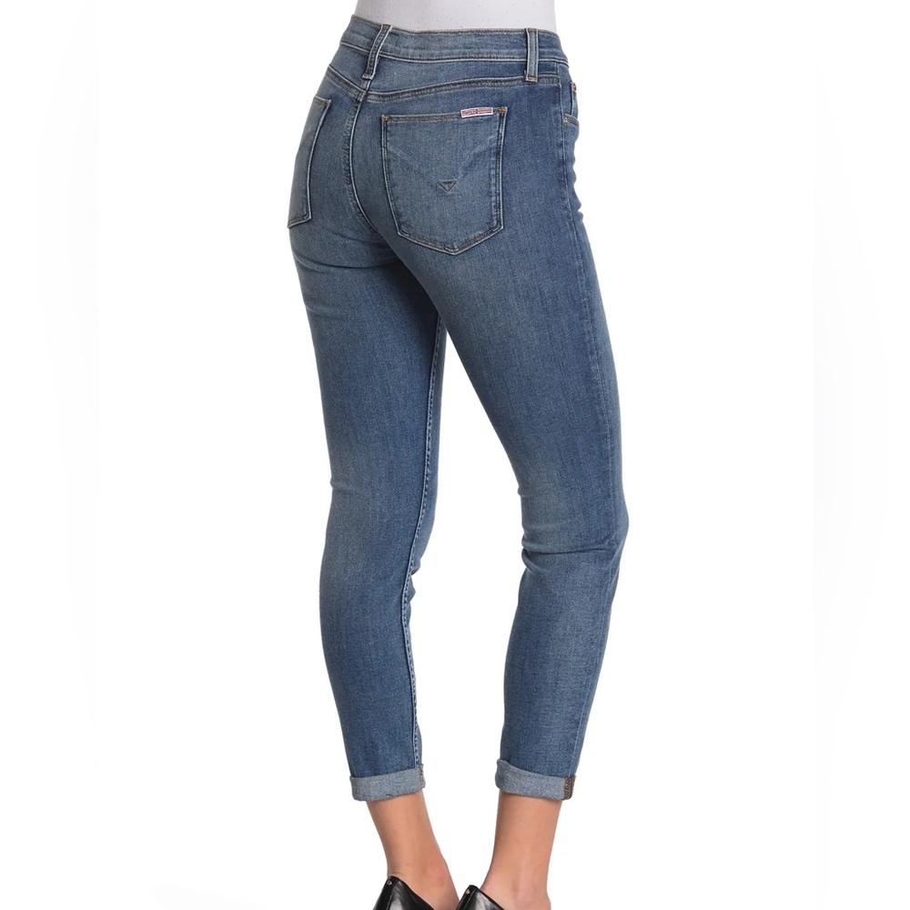 Hudson cropped cuffed skinny jeans dark blue